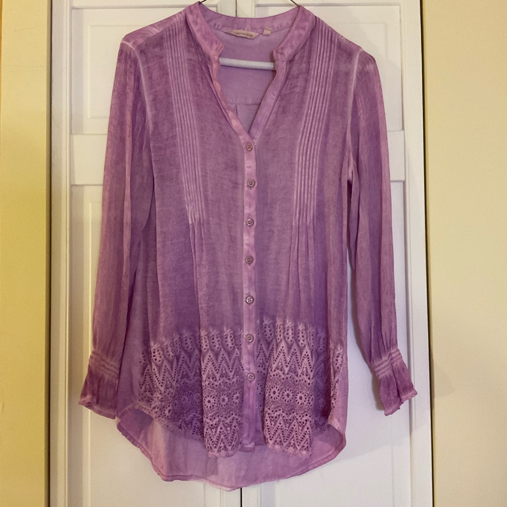 Soft surroundings, dressy, button-down blouse with eyelets